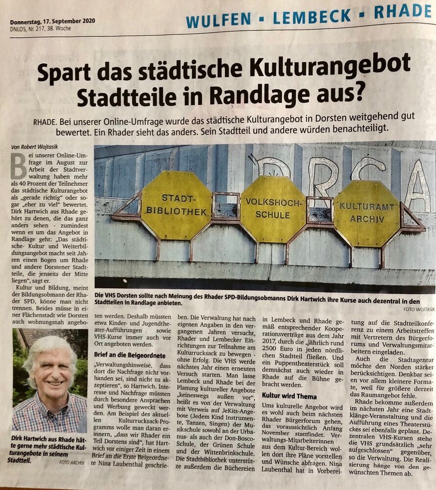 Dorstener Zeitung greift Rhader SPDKritik auf SPD Rhade